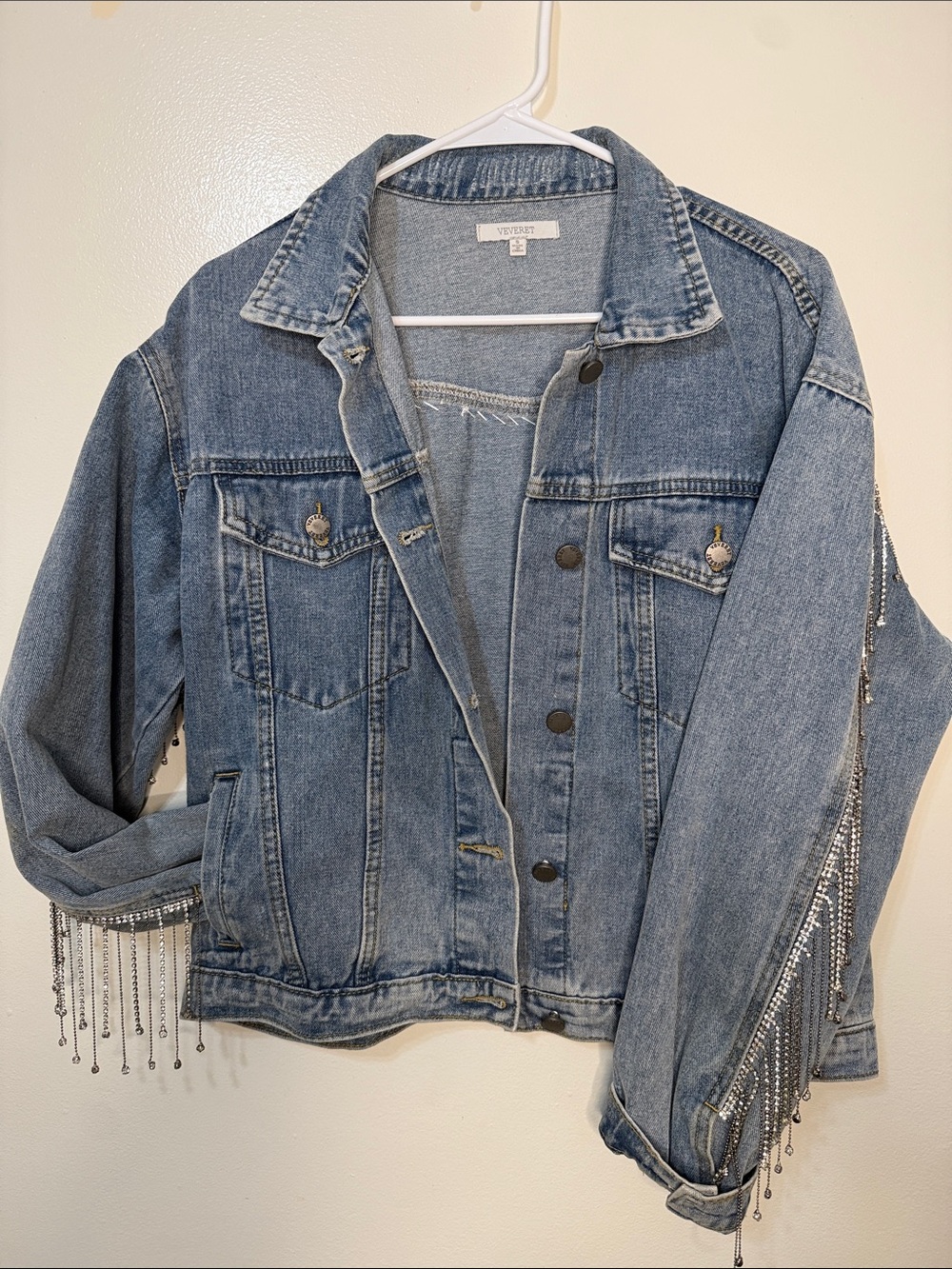 VERVET Rhinestone Fringe Denim Jacket Western Glam